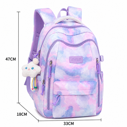 Rucsac de Scoala BAHIR DAR, 47x33x18 cm, Oxford, Roz-mov cu Imprimeu Tie-dye