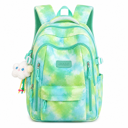 Rucsac de Scoala BAHIR DAR, 47x33x18 cm, Oxford, Verde cu Imprimeu Tie-dye