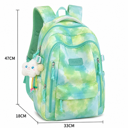 Rucsac de Scoala BAHIR DAR, 47x33x18 cm, Oxford, Verde cu Imprimeu Tie-dye