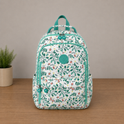 Rucsac de Scoala URGENCH, 47x32x15 cm, Oxford, Alb cu Imprimeu Floral