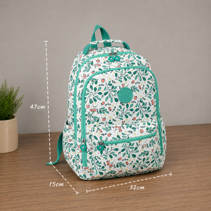Rucsac de Scoala URGENCH, 47x32x15 cm, Oxford, Alb cu Imprimeu Floral
