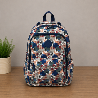 Rucsac de Scoala URGENCH, 47x32x15 cm, Oxford, Gri cu Imprimeu Floral