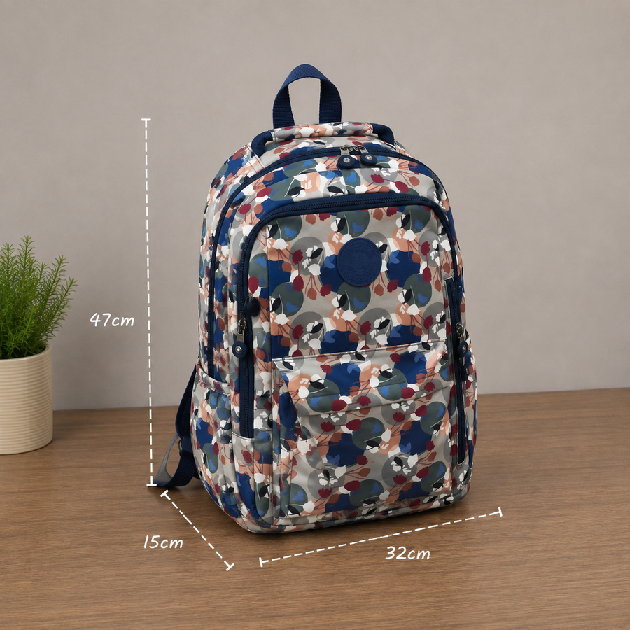 Rucsac de Scoala URGENCH, 47x32x15 cm, Oxford, Gri cu Imprimeu Floral