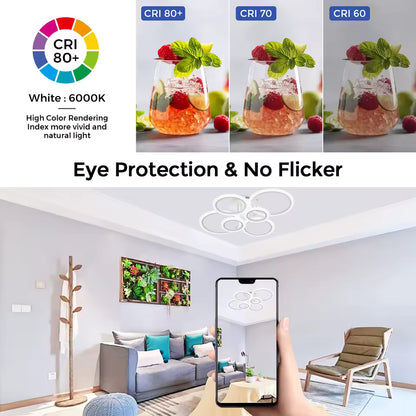 LED -csillár Betty 82W távirányítóval, 6 kör, hideg/forró/semleges fény, instabil, fehér