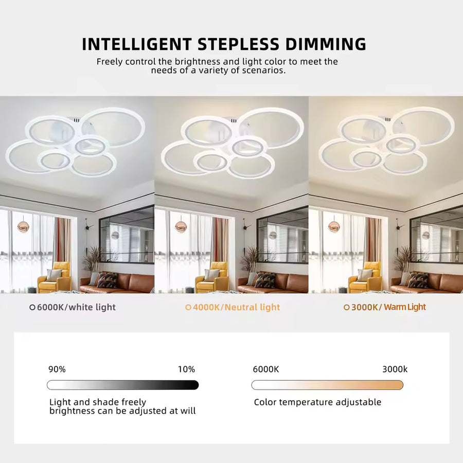 LED -csillár Betty 82W távirányítóval, 6 kör, hideg/forró/semleges fény, instabil, fehér