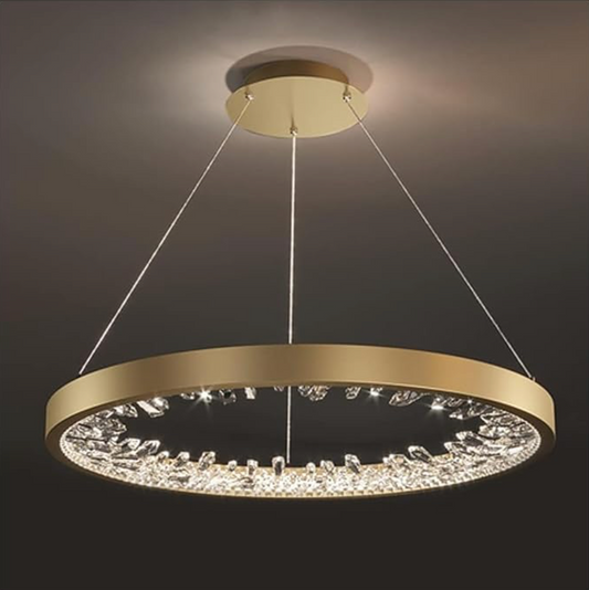 LED -csillár, távirányítóval, 44W, 1 kör, 40 cm, hideg/forró/semleges fény, instabil, arany, állítható magasság