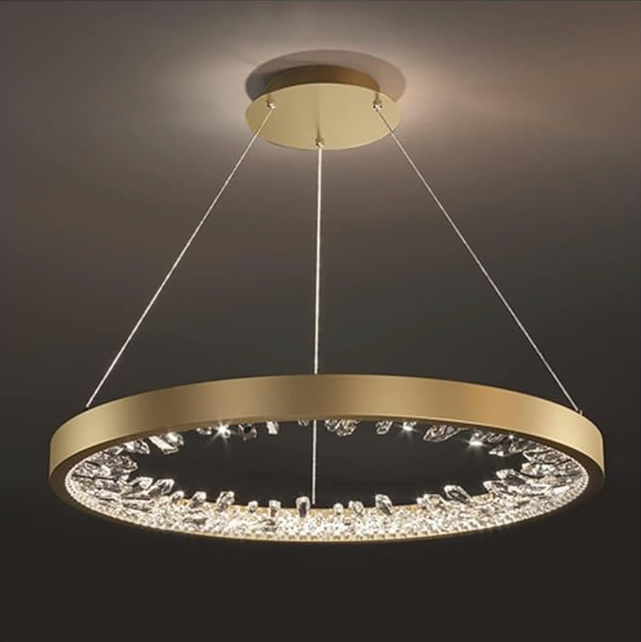 LED -csillár, távirányítóval, 44W, 1 kör, 40 cm, hideg/forró/semleges fény, instabil, arany, állítható magasság
