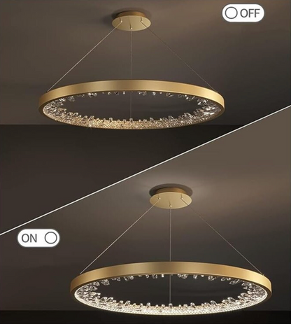 LED -csillár, távirányítóval, 44W, 1 kör, 40 cm, hideg/forró/semleges fény, instabil, arany, állítható magasság