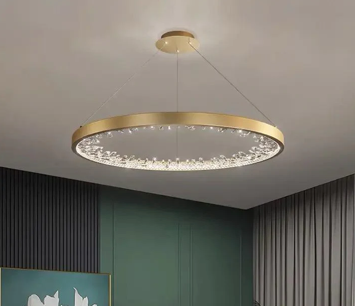 LED -csillár, távirányítóval, 44W, 1 kör, 40 cm, hideg/forró/semleges fény, instabil, arany, állítható magasság