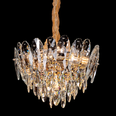 Kristály csillár, elegancia, 7xE14, átmérő 40 cm, fényes arany, állítható magasságú, fém és kristály