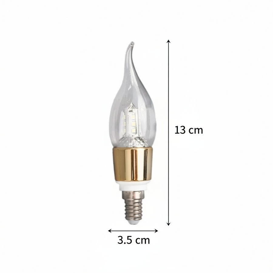 LED izzó E14 gyertya, 12W, meleg fény, 3000K, arany