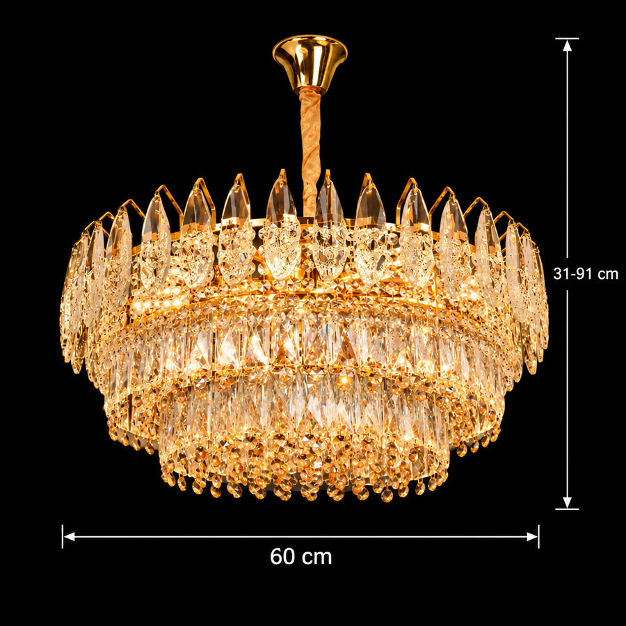 MAJESTIC Magno kristálycsillár 15x E14, átmérő 60 cm, fényes arany, állítható magasság
