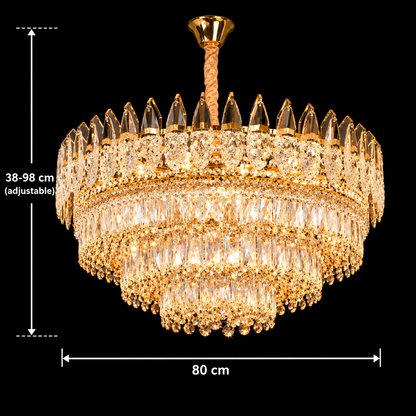 Kristály csillár MAJESTIC Regalis 21x E14, átmérő 80 cm, fényes arany, állítható magasság