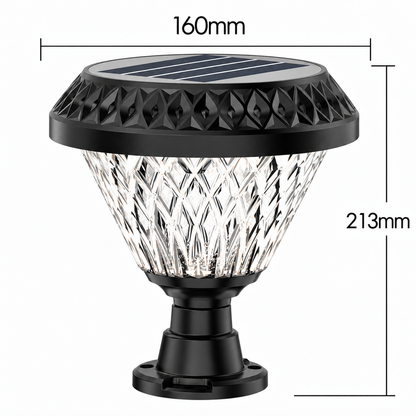 LED napelemes lámpa kültéri oszlophoz SOLEO, 8W, meleg/hideg/semleges fény + RGB, kerek forma, alumínium, fekete, szabályozható
