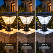LED napelemes lámpa kültéri oszlophoz SOLEO, 8W, meleg/hideg/semleges fény + RGB, négyzet alakú, alumínium, fekete, szabályozható
