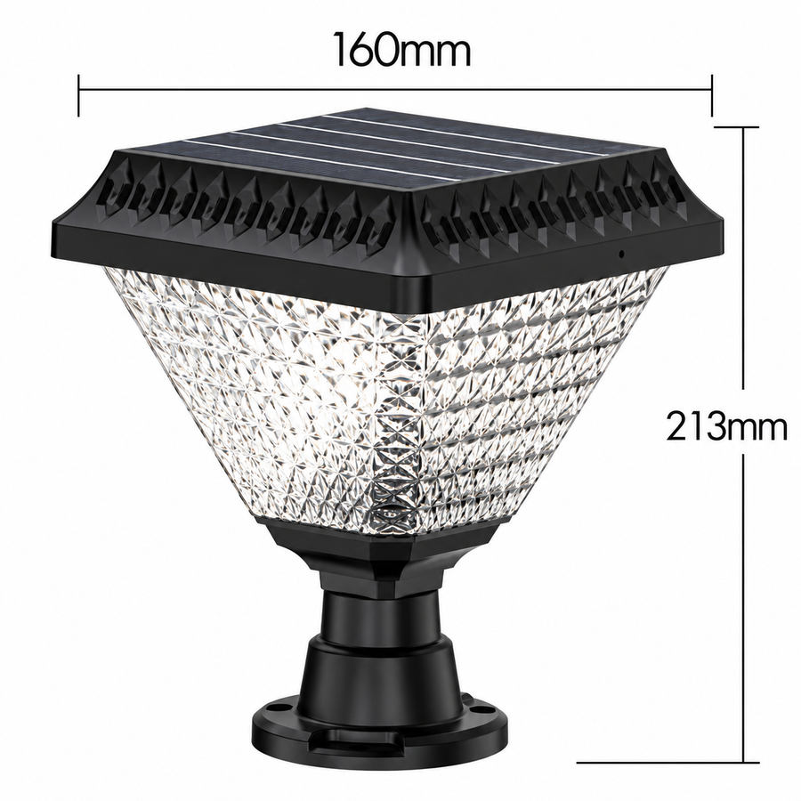 LED napelemes lámpa kültéri oszlophoz SOLEO, 8W, meleg/hideg/semleges fény + RGB, négyzet alakú, alumínium, fekete, szabályozható