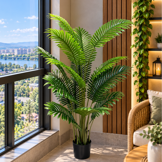 Mesterséges Areca Pálma típusú növény, 15 leveles, 150 cm, zöld
