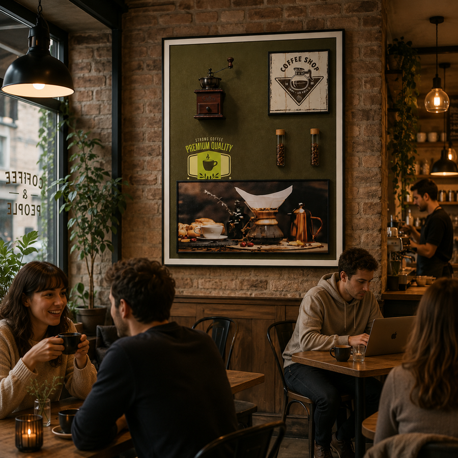 Tablou Sticla Pasiunea Cafelei, 60 x 80 cm, Aliaj de Aluminiu si MDF