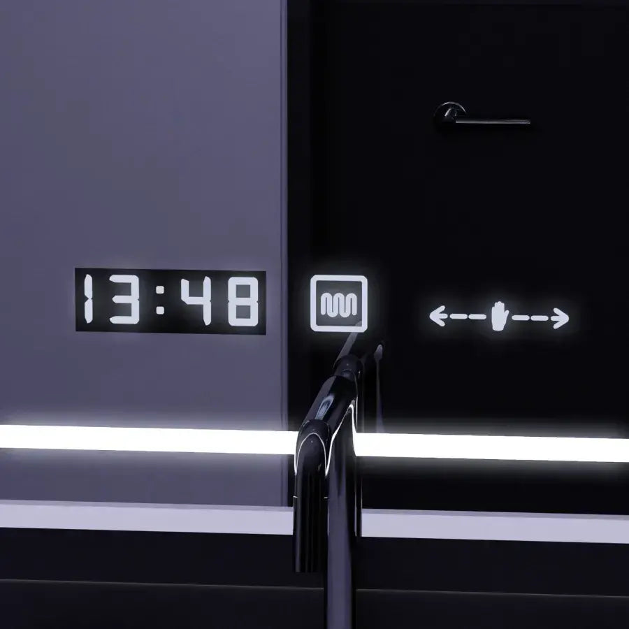 Téglalap alakú LED -tükör, 90x60 cm, egyetlen érzékelő Marcello, depoilációs rendszer, óra és hőmérő, dimálva