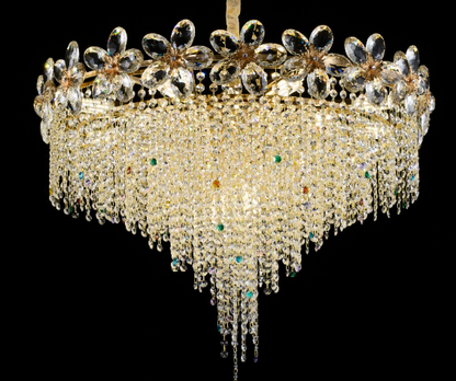 Regalis kristálycsillár 11x E14, átmérő 85 cm, fényes arany, állítható magasságú, fém és kristály