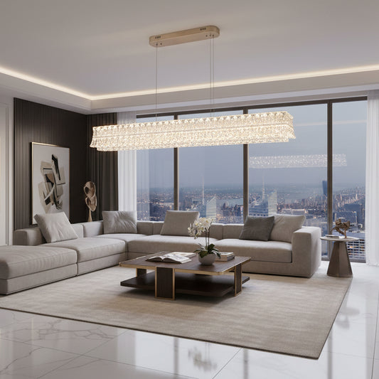 Lustra LED cu Telecomanda, Suspendata TAMY 160W, Liniara, lumina Rece/Calda/Neutra, Auriu, Inaltime Reglabila