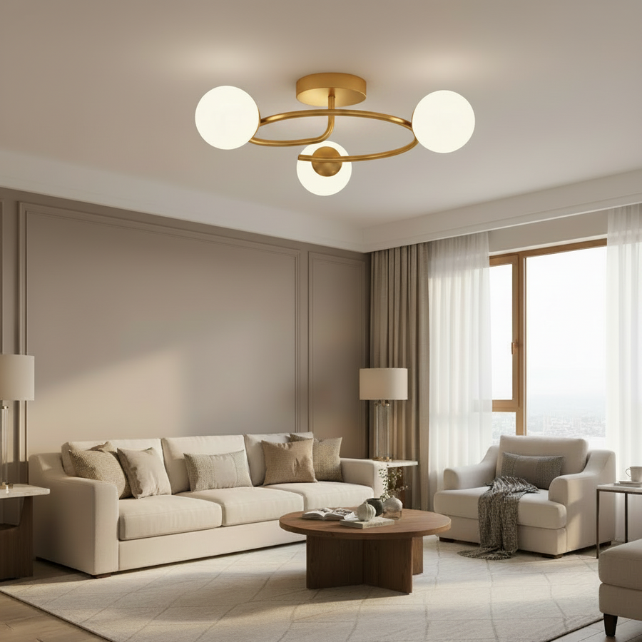 LED és kristály csillár ORBIT, 66cm, 3xE27, Globes, Gold