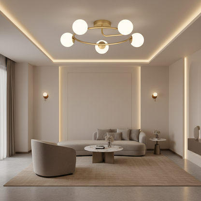 LED és kristály csillár ORBIT, 72cm, 5xE27, Globes, Gold