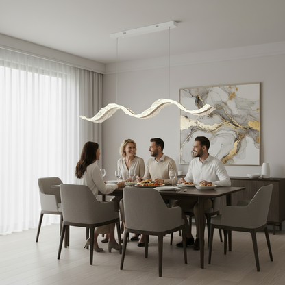 LED csillár távirányítóval, felfüggesztett AMI 63W, lineáris, hideg/meleg/semleges fény, fehér, állítható magasságú
