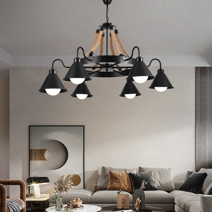 Vintage csillár Pedro kötéllel, 4 x E27 zárt fa