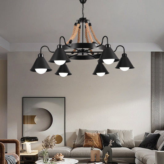 Vintage csillár Pedro kötéllel, 4 x E27 zárt fa