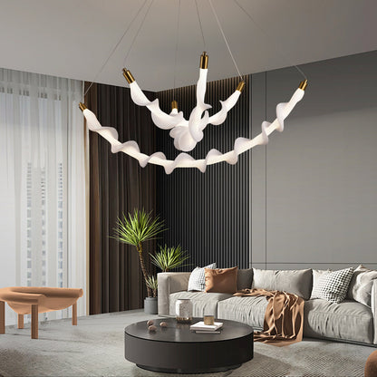 Függesztett akril LED csillár LT760/3GD, 28W, meleg/semleges/hideg fény 3000/4000/6000K, fehér, állítható magasságú, fém és akril