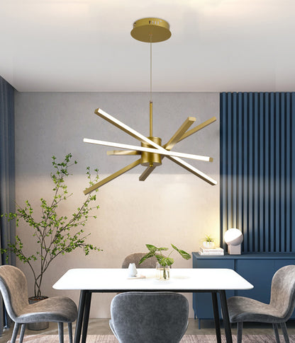 LED csillár távirányítóval LT176/5GD, 69W, 5 elem, hideg/meleg/semleges fény 3000K/4000K/6000K, szabályozható, arany, állítható magasságú, fém és akril