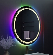 Kerek LED-es tükör, 70 cm, Celeste MotionGlow Marcello, RGB fény, Bluetooth hangszóró, páramentesítő rendszer, óra és hőmérő, szabályozható 70X70BTRGB