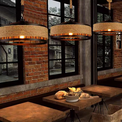 Vintage Harper csillár, 1xe27, rusztikus pajta, zsineg és fém, 150 cm, fekete