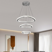 LED -csillár, távirányítóval és Crystal Mia Latifah 70W -vel felfüggesztve, 2 kör, hideg/forró/semleges fény, instabil, fényes króm, állítható magasság
