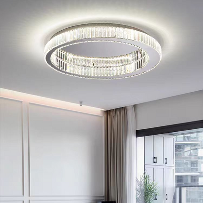 LED -csillár, távirányítóval és Crystal Mia Latifah 70W -vel felfüggesztve, 2 kör, hideg/forró/semleges fény, instabil, fényes króm, állítható magasság