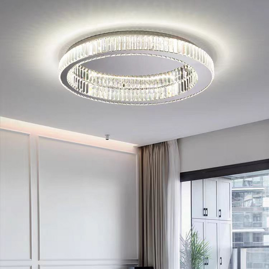 LED -csillár, távirányítóval és Crystal Mia Latifah 70W -vel felfüggesztve, 2 kör, hideg/forró/semleges fény, instabil, fényes króm, állítható magasság