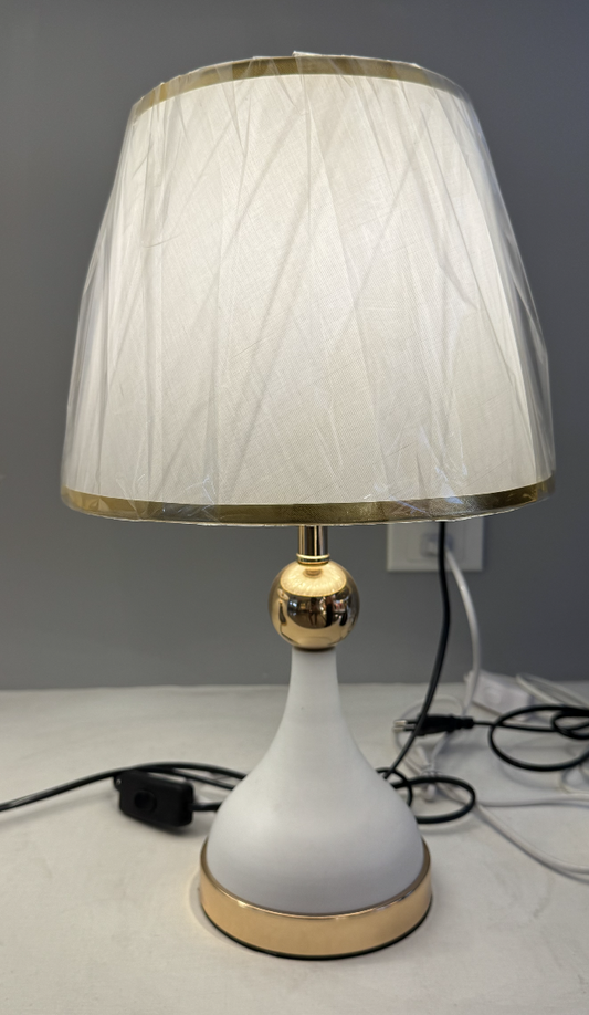 Veioza VZ214WH, 1x E27, fém és textil, fehér és arany