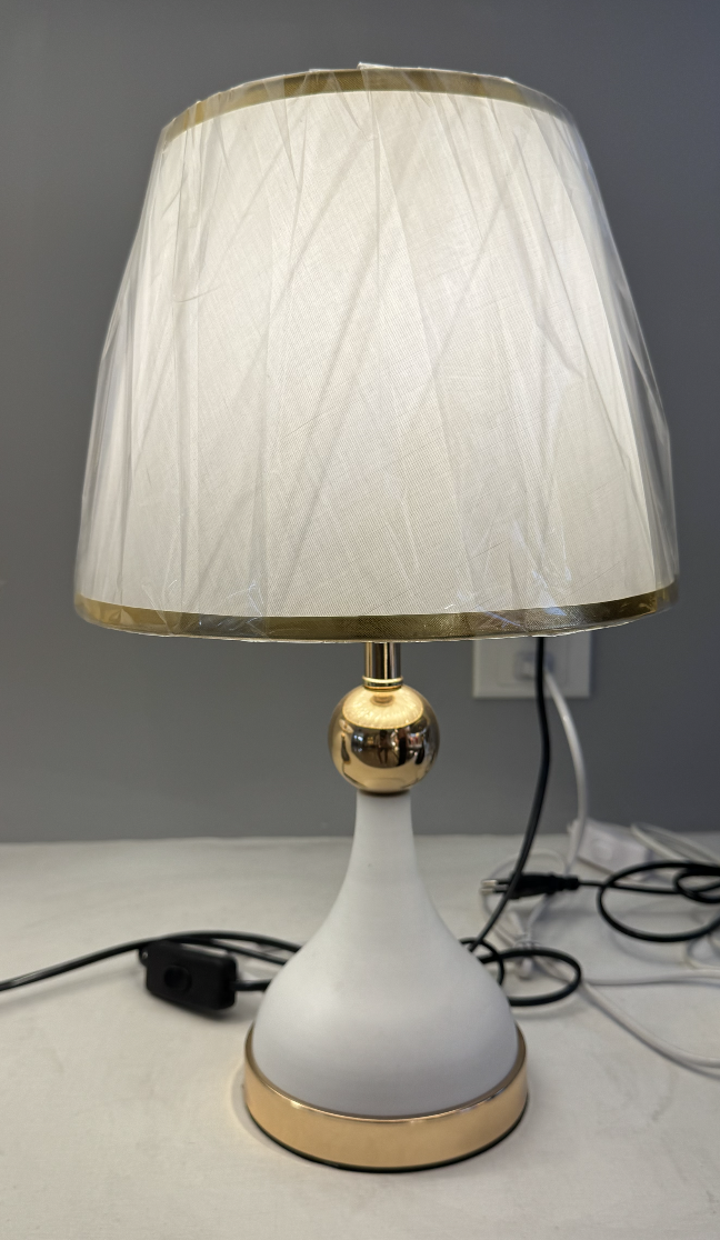 Veioza VZ214WH, 1x E27, fém és textil, fehér és arany