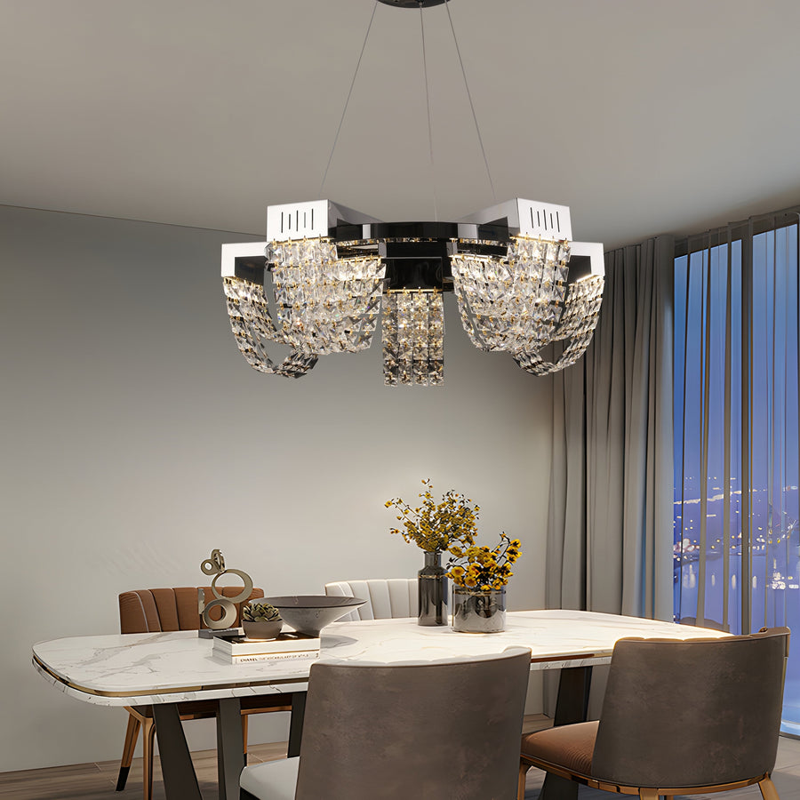 LED kristálycsillár 30W, CC370/500CH, átmérő 49cm, fényes króm, meleg, semleges hideg fény 3000K/4000K/6000K állítható magasságú, fém és kristály