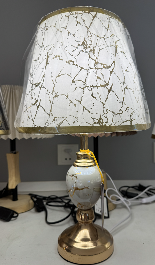 Veioza VZ211WH, 1x E27, fém és textil, fehér és arany