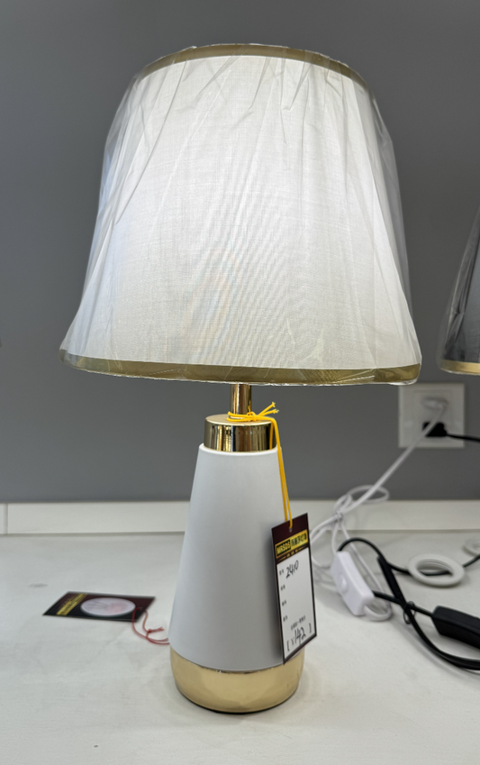 Veioza VZ210WH, 1x E27, fém és textil, fehér és arany