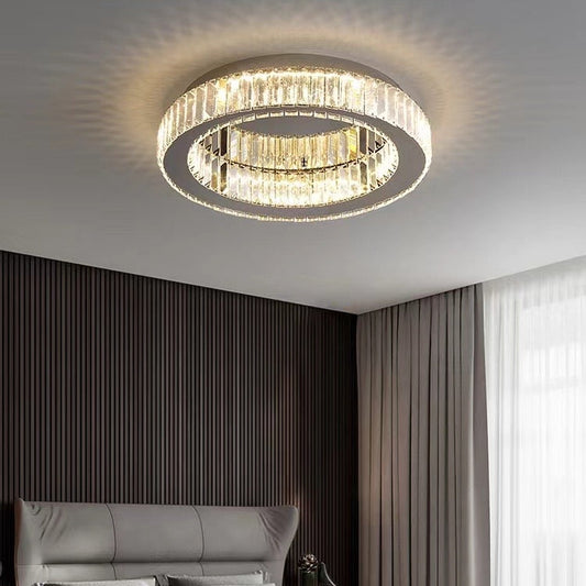 LED -csillár, távirányítóval és Crystal Mia Latifah 70W -vel felfüggesztve, 2 kör, hideg/forró/semleges fény, instabil, fényes króm, állítható magasság