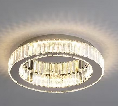 LED -csillár, távirányítóval és Crystal Mia Latifah 70W -vel felfüggesztve, 2 kör, hideg/forró/semleges fény, instabil, fényes króm, állítható magasság