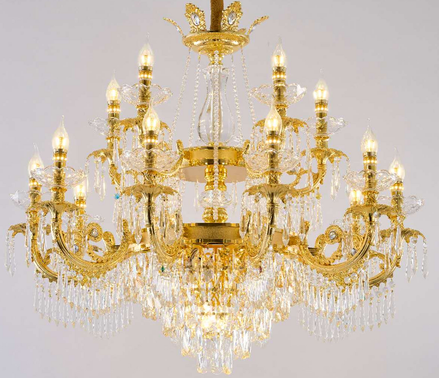 Regalis kristálycsillár 11x E14, átmérő 85 cm, fényes arany, állítható magasságú, fém és kristály