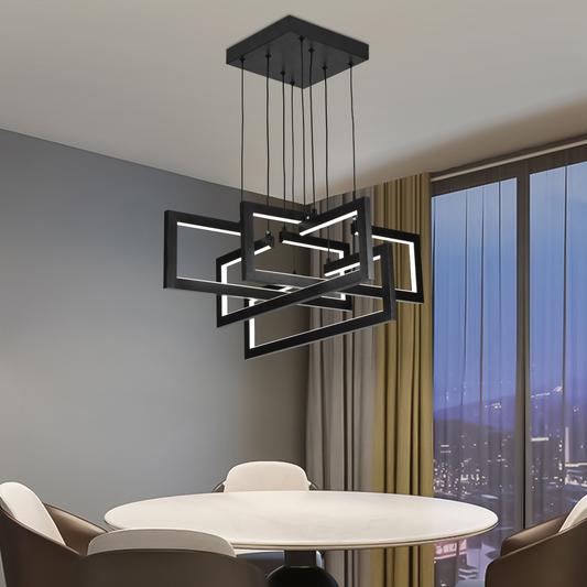 Lustra LED cu telecomanda ,Suspendata 98W, 4 Elemente, lumina Rece/Calda/Neutra, Dimabila, Inaltime Reglabila, Negru