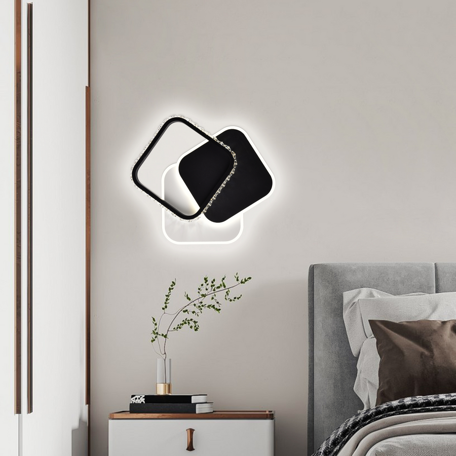 LED -csillár Prismiq 34W Crystal, 3 négyzet, hideg/forró/semleges fény, fekete