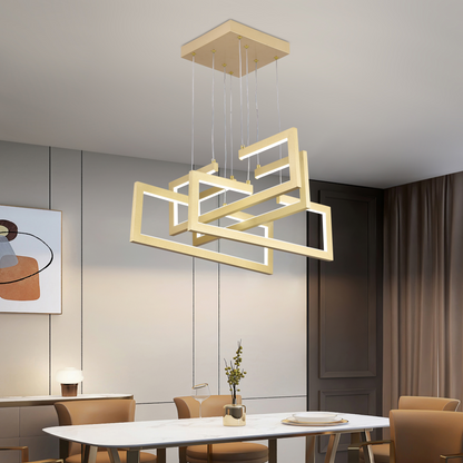 Lustra LED cu telecomanda ,Suspendata 98W, 4 Elemente, lumina Rece/Calda/Neutra, Dimabila, Inaltime Reglabila, Auriu
