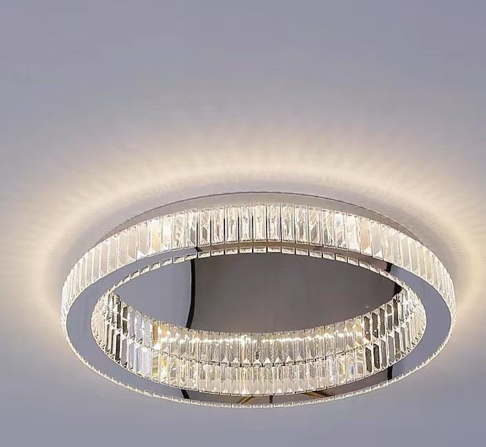 LED -csillár, távirányítóval és Crystal Mia Latifah 70W -vel felfüggesztve, 2 kör, hideg/forró/semleges fény, instabil, fényes króm, állítható magasság