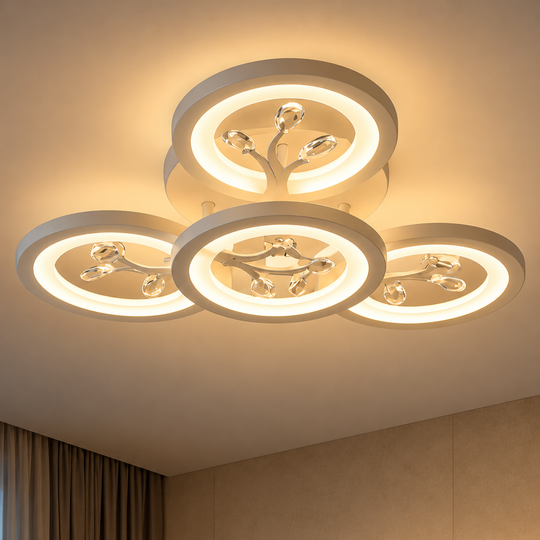 LED csillár távirányítóval és kristály DAISY 53W, 4 elem, hideg/meleg/semleges fény, szabályozható, fehér